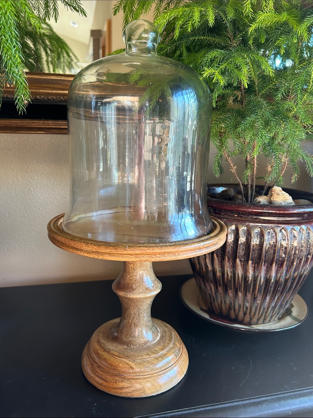 XTall Wood Cake Cupcake Pedestal Stand With Glass Dome